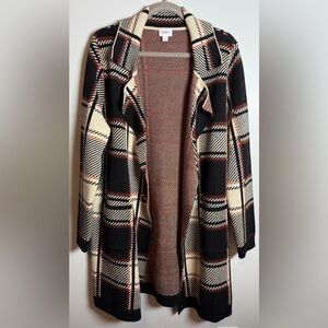LuLaRoe Black and Cream Plaid Cardigan Coat Sweater SZ L fits 12-16